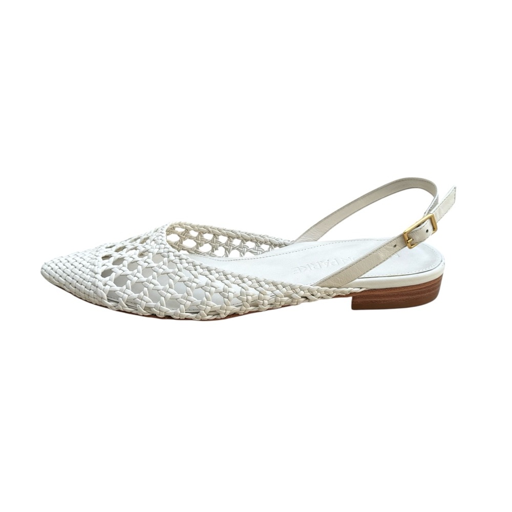 MARION PARKE Patty Slingback Flat Sandals White Braided Leather - Picture 10 of 16